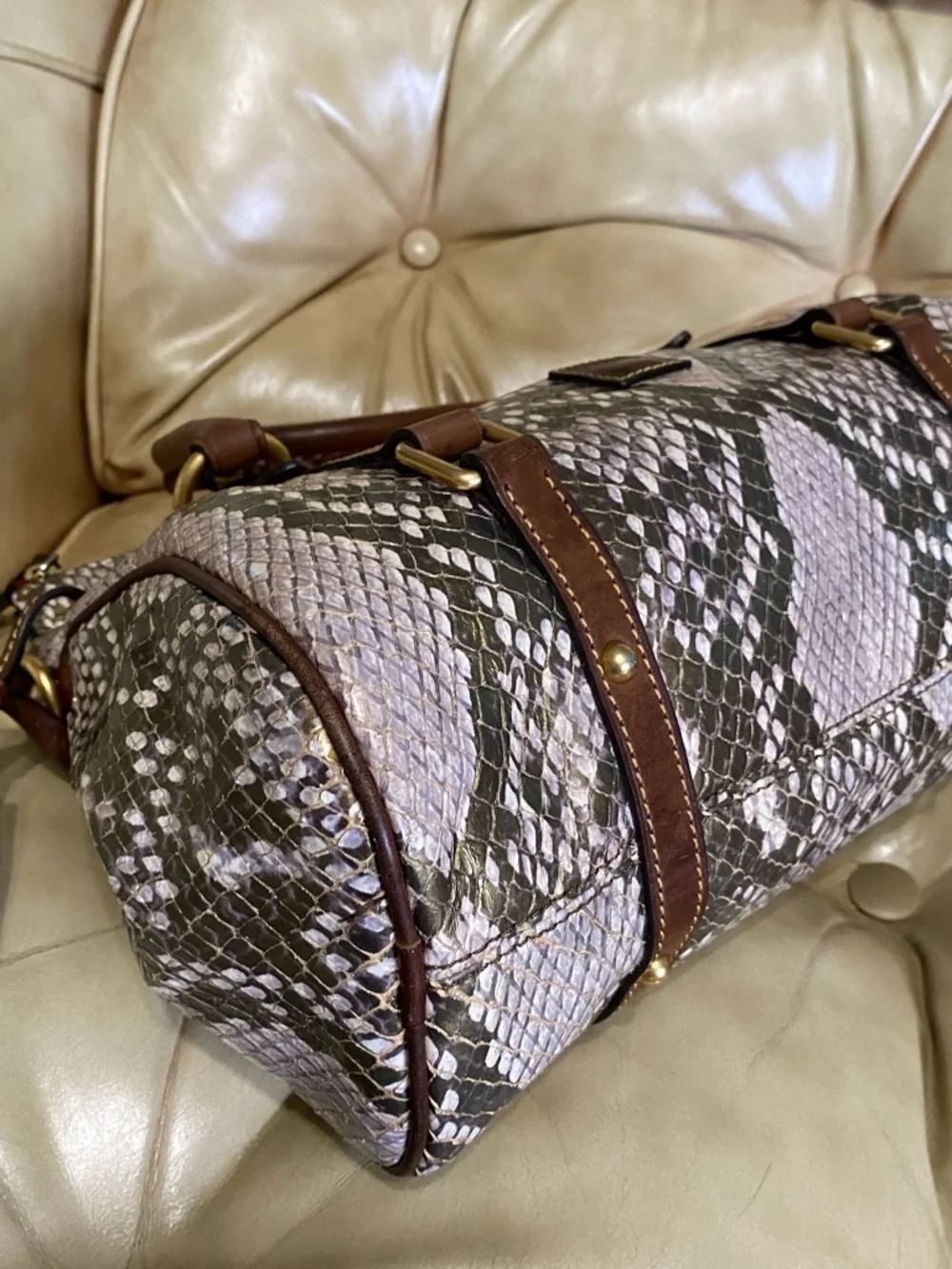 RARE Dooney & Bourke Python Satchel Florentine Gold/Green Leather - Picture 7 of 15